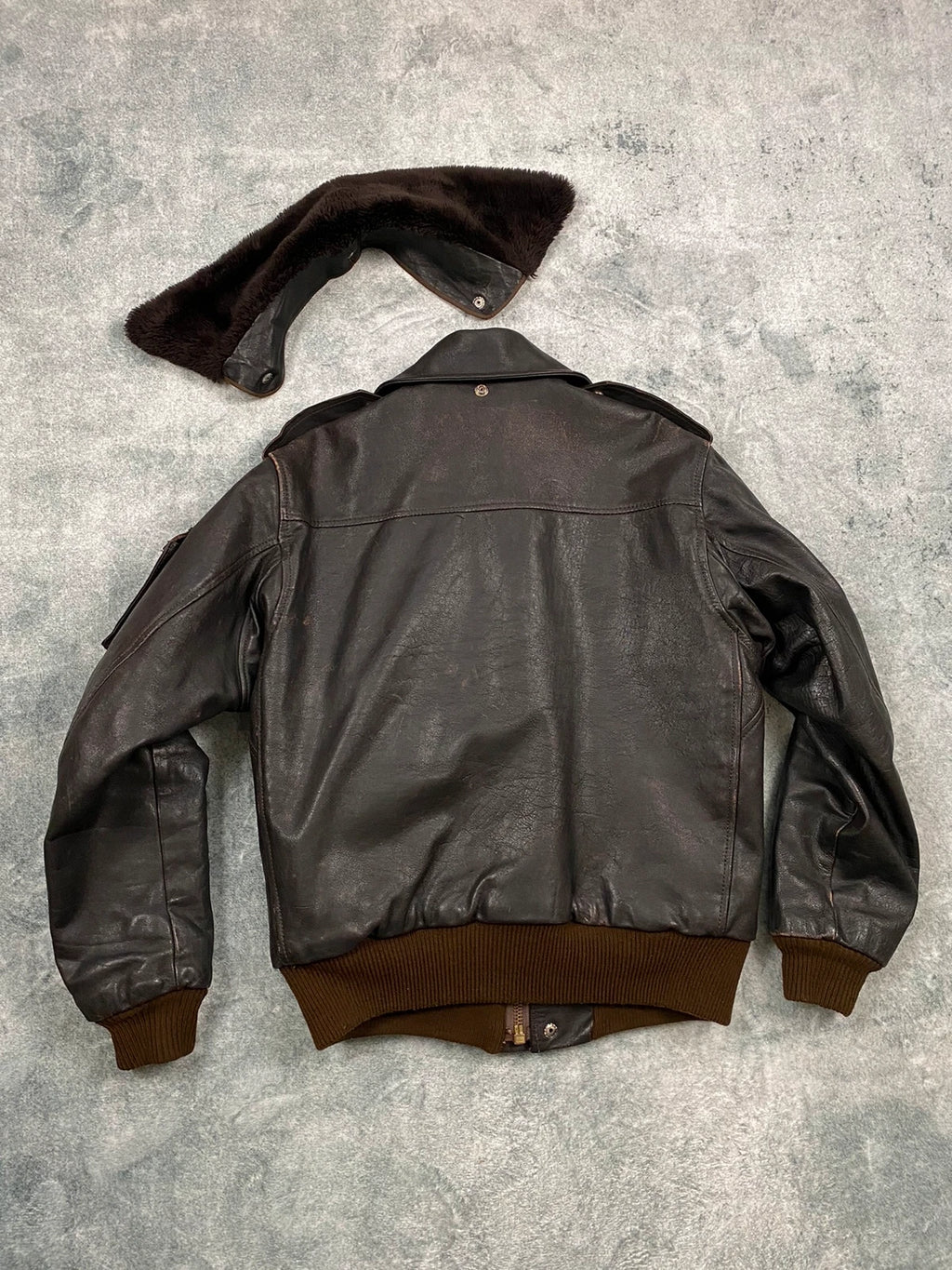 Exclusive 1970s G-1 Leather Flight Jacket in natural brown genuine leather Size M