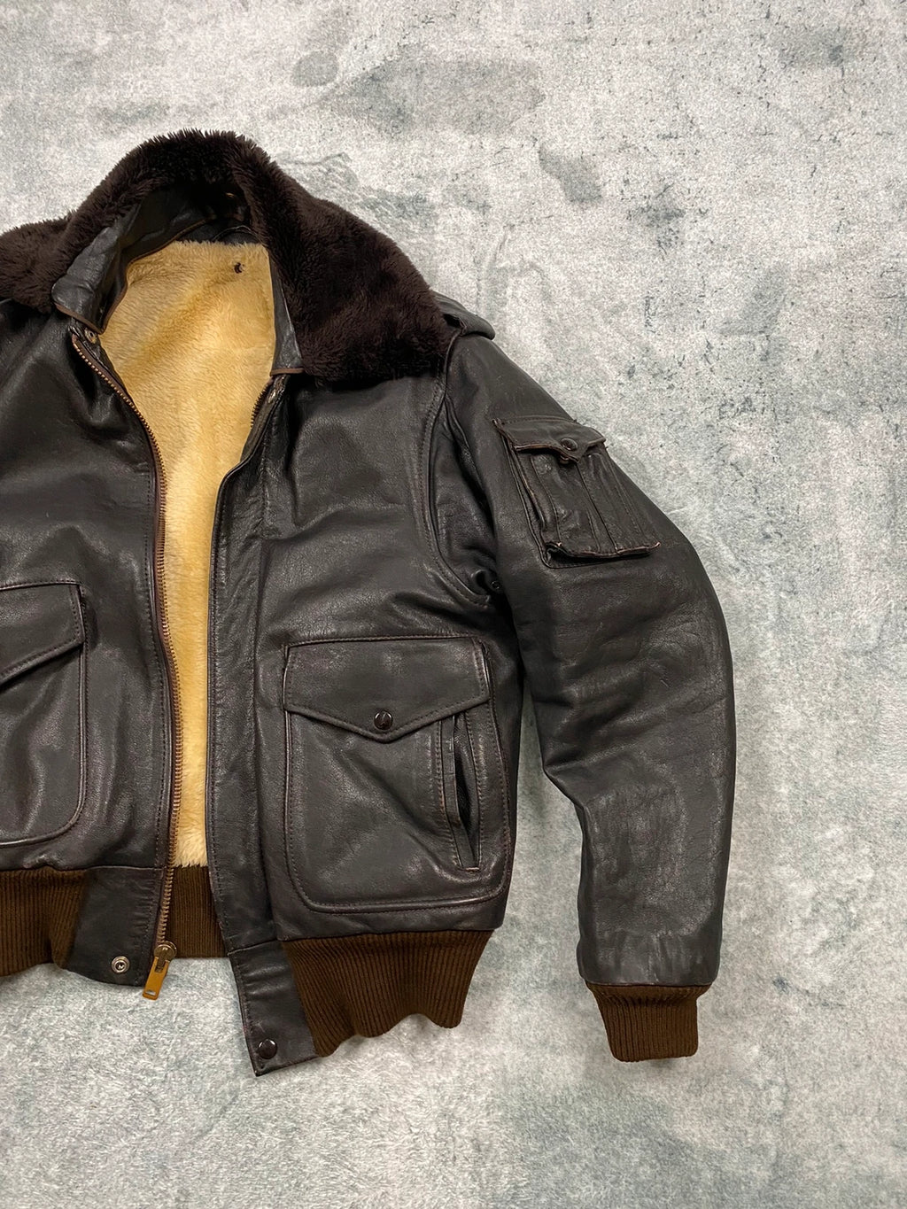 Exclusive 1970s G-1 Leather Flight Jacket in natural brown genuine leather Size M