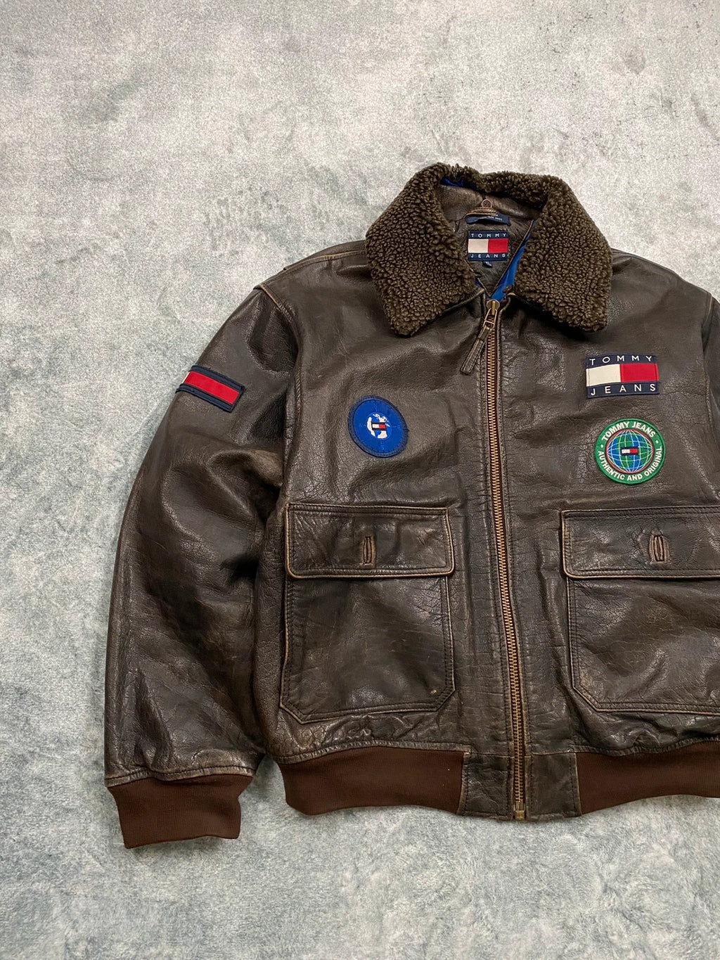 Tommy Hilfiger Aviator Genuine Leather Jacket Size XL