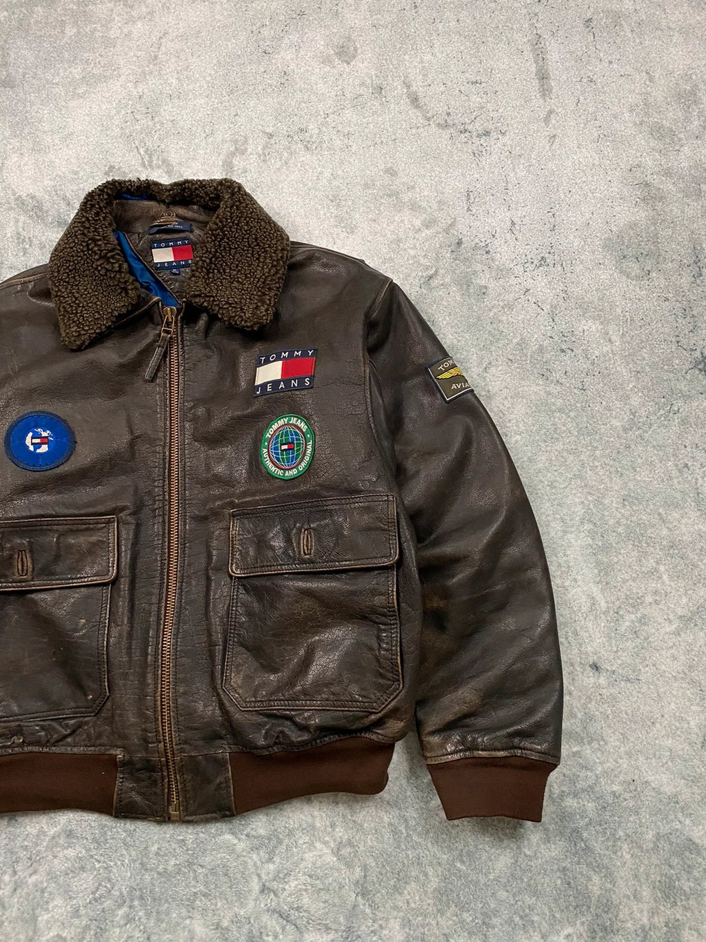 Tommy Hilfiger Aviator Genuine Leather Jacket Size XL