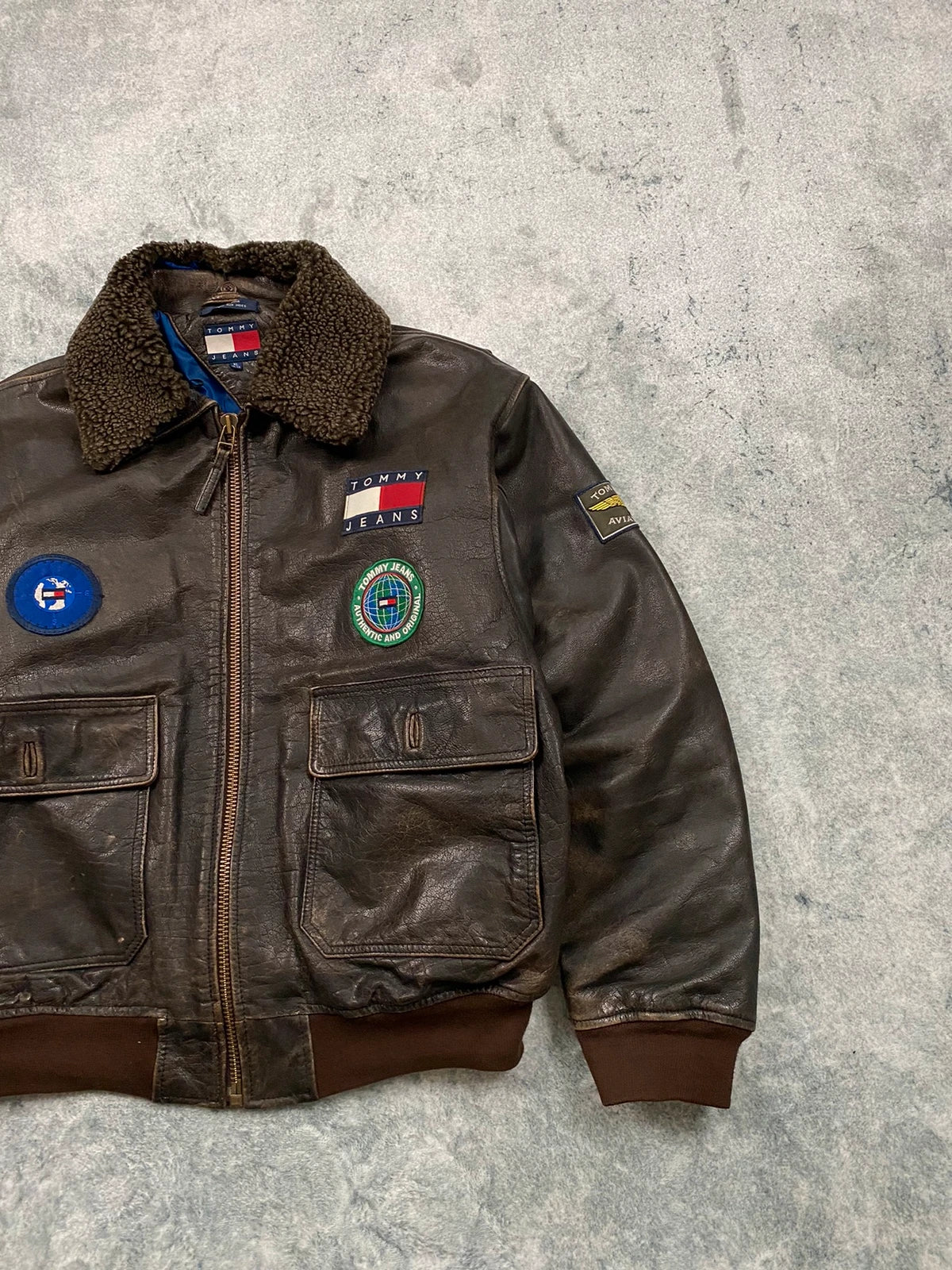 Tommy Hilfiger Aviator Genuine Leather Jacket Size XL