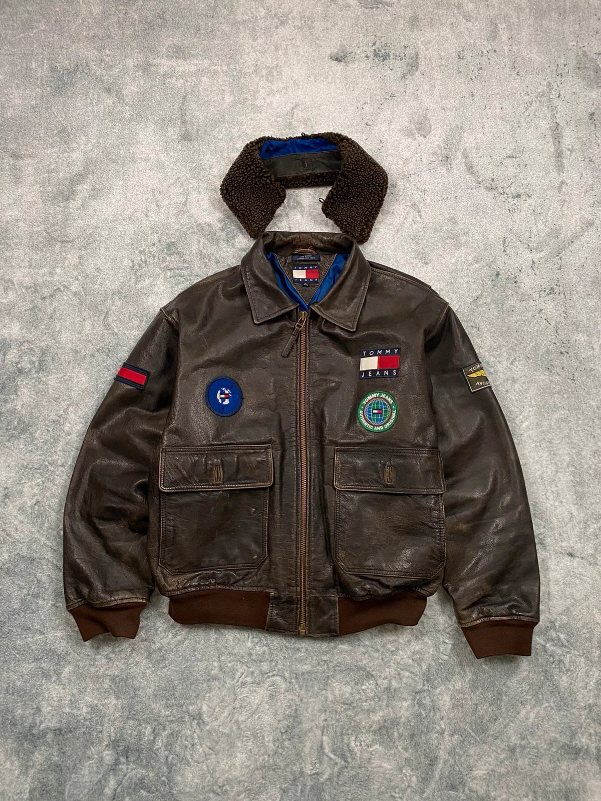 Tommy Hilfiger Aviator Genuine Leather Jacket Size XL