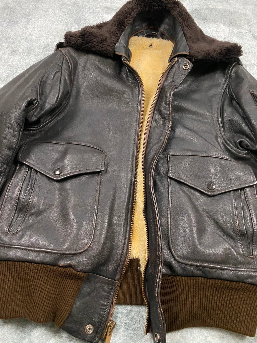 Exclusive 1970s G-1 Leather Flight Jacket in natural brown genuine leather Size M
