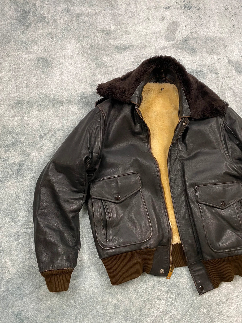 Exclusive 1970s G-1 Leather Flight Jacket in natural brown genuine leather Size M