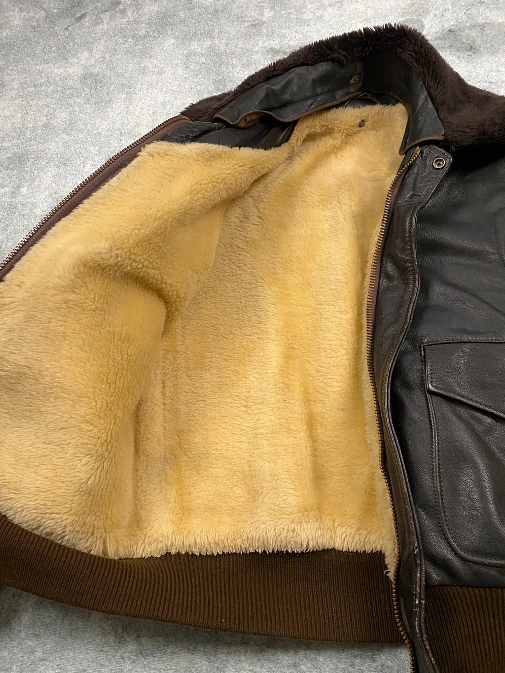Exclusive 1970s G-1 Leather Flight Jacket in natural brown genuine leather Size M