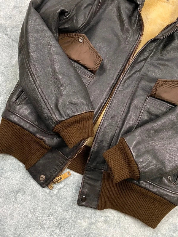 Exclusive 1970s G-1 Leather Flight Jacket in natural brown genuine leather Size M