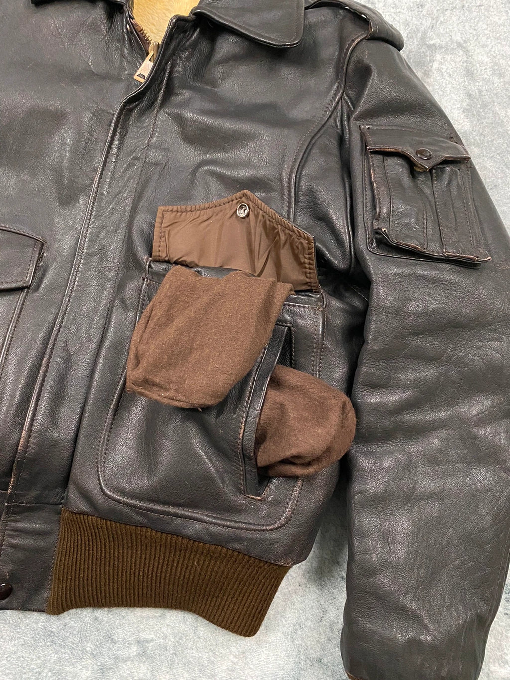 Exclusive 1970s G-1 Leather Flight Jacket in natural brown genuine leather Size M