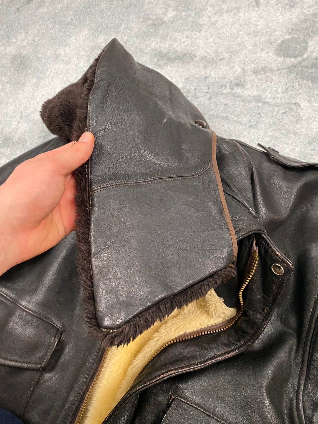 Exclusive 1970s G-1 Leather Flight Jacket in natural brown genuine leather Size M