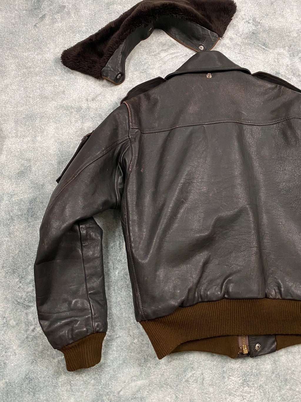 Exclusive 1970s G-1 Leather Flight Jacket in natural brown genuine leather Size M