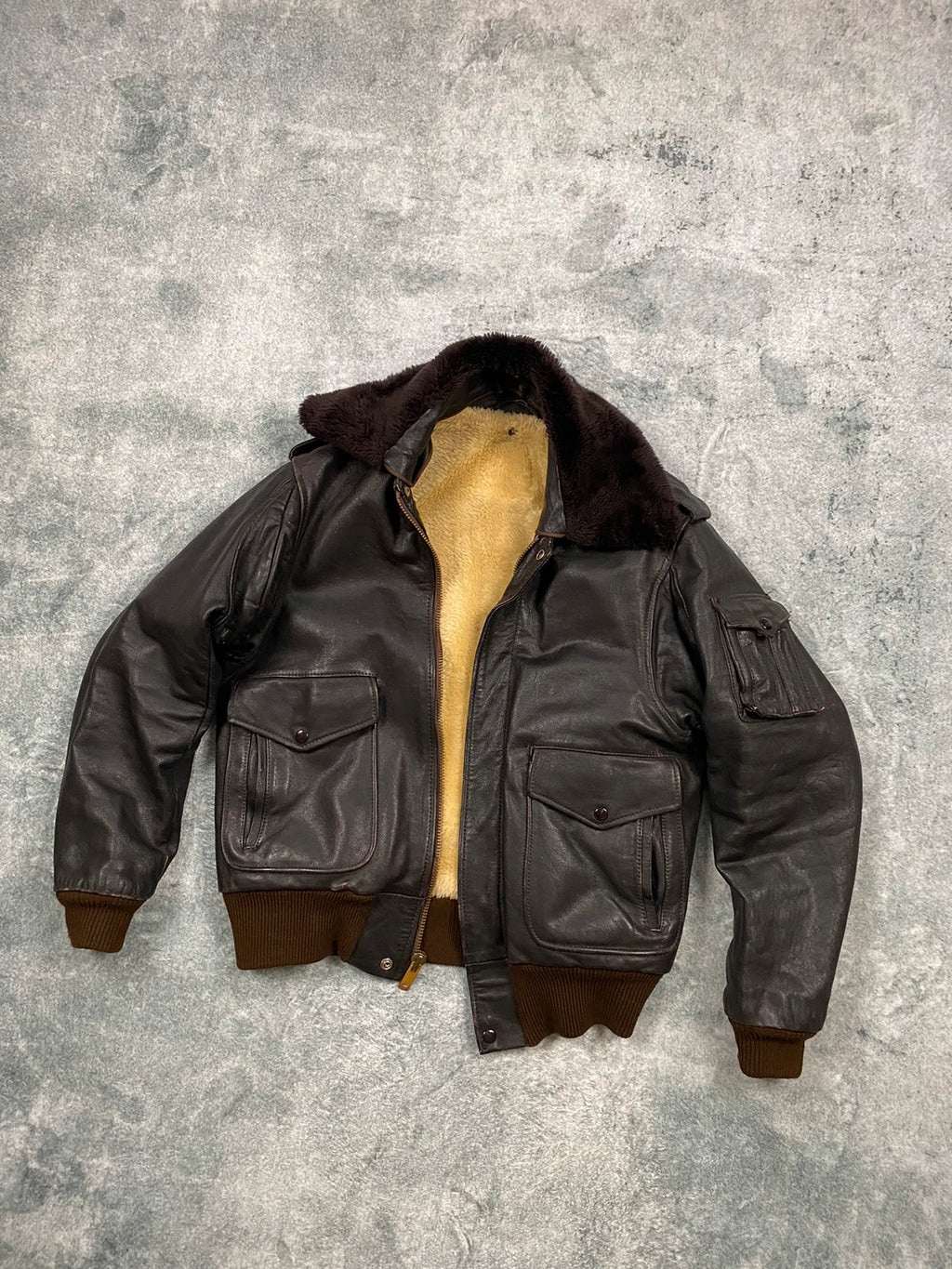 Exclusive 1970s G-1 Leather Flight Jacket in natural brown genuine leather Size M