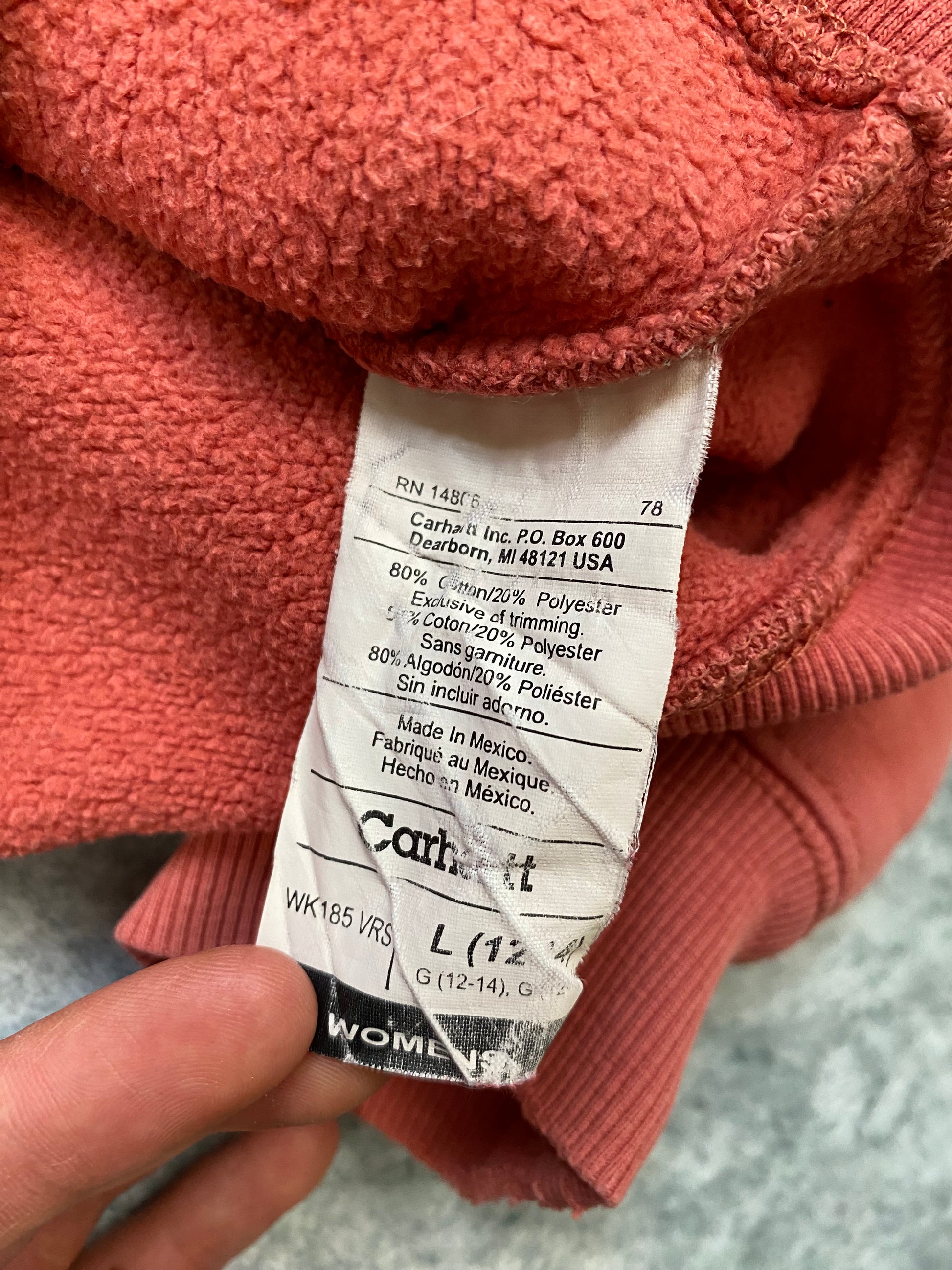 Carhartt Vintage Zip-Up Hoodie – Pink Rose – Women’s Size L