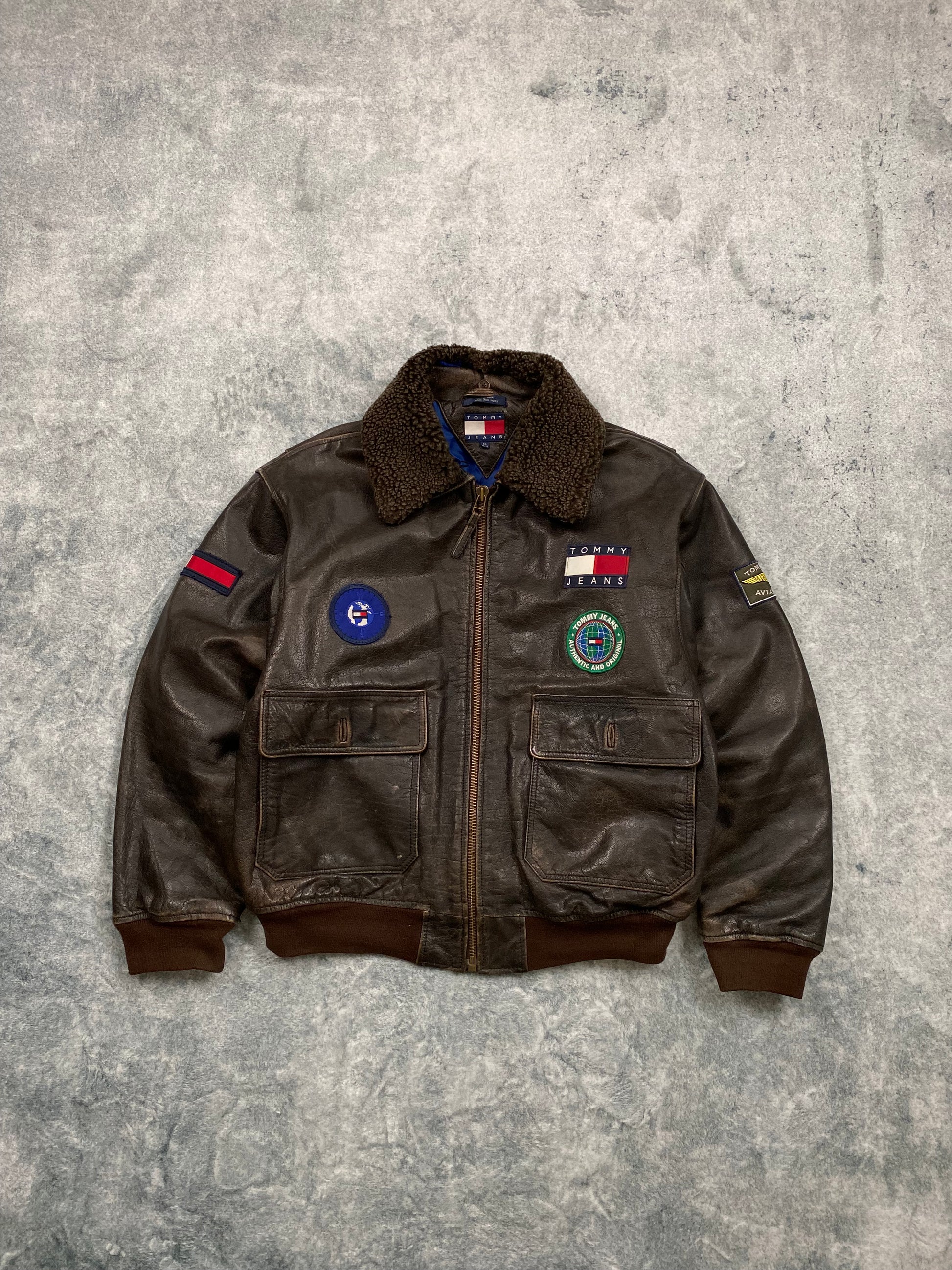 Tommy Hilfiger Aviator Genuine Leather Jacket Size XL