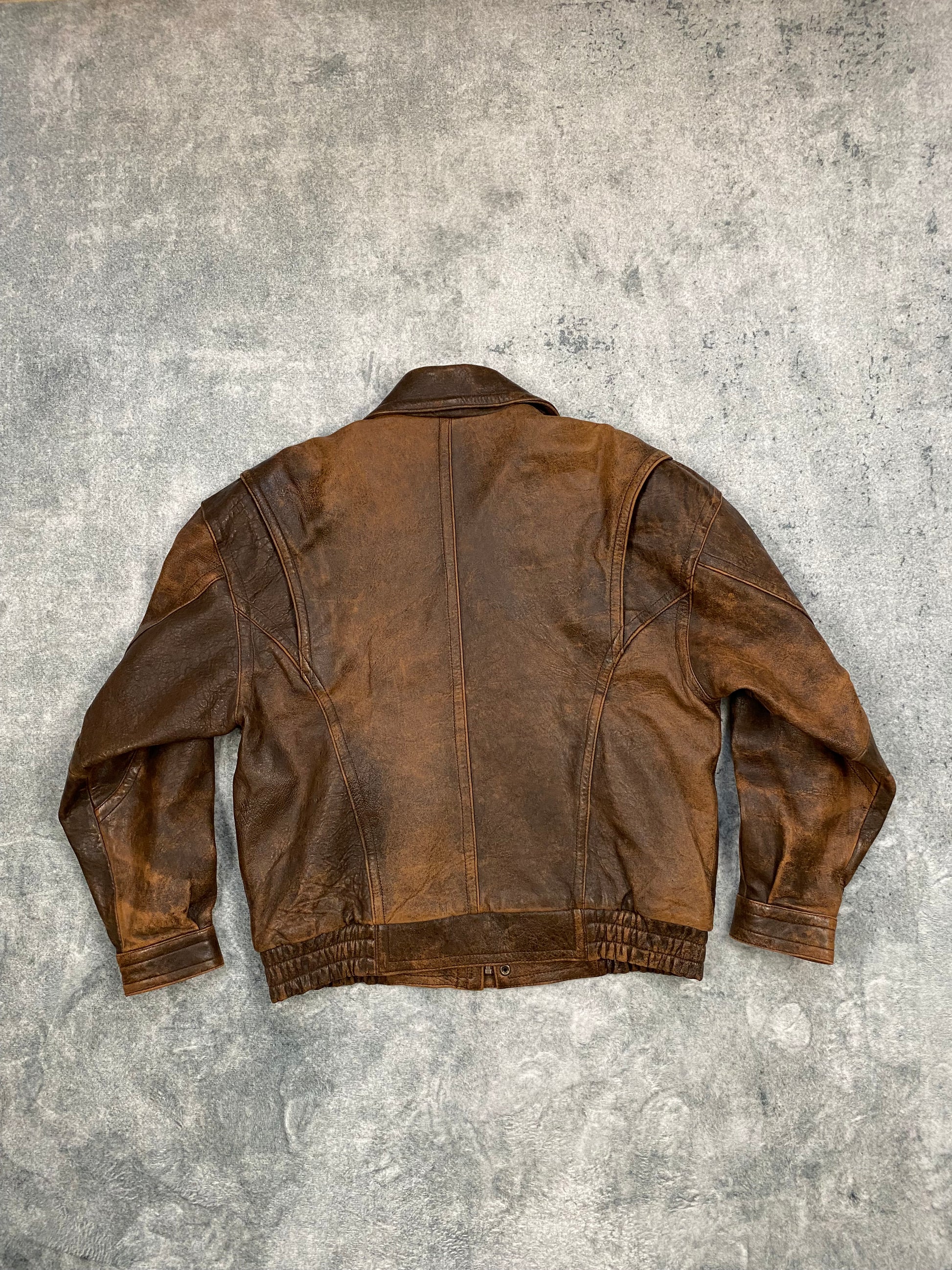 Vintage Real Leather Brown Jacket Bomber Aztec Lined  Size L